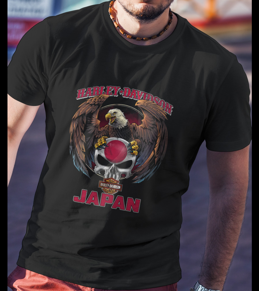 Harley Davidson Motor Cycles Japan Eagle And Skull T-Shirt
