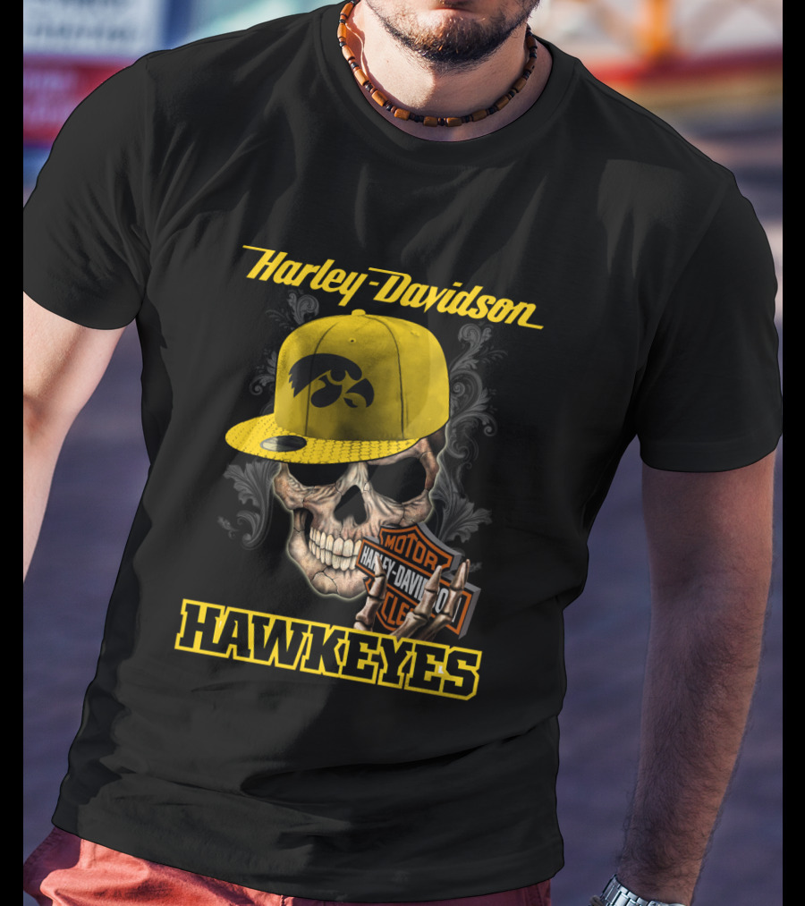 Harley Davidson Skull Iowa Hawkeyes T-Shirt