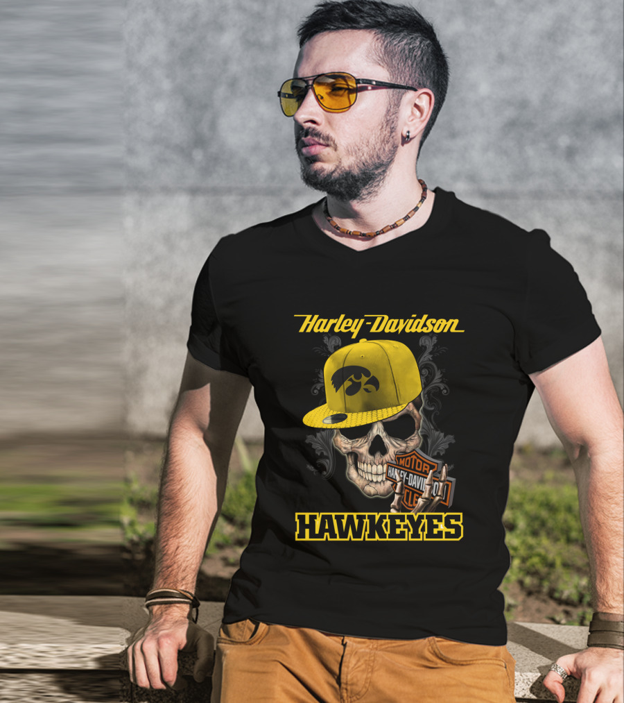 Harley Davidson Skull Iowa Hawkeyes T-Shirt
