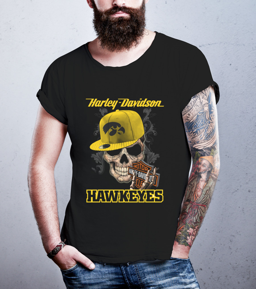 Harley Davidson Skull Iowa Hawkeyes T-Shirt