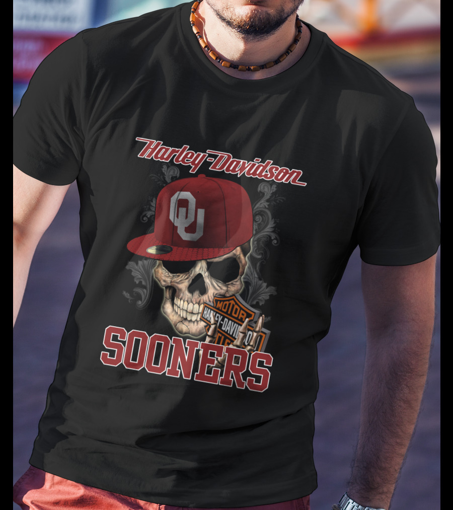 Harley Davidson Skull With Oklahoma Sooners Helmet T-Shirt