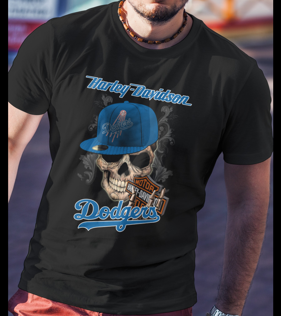 Harley Davidson Dodgers Skull Cap T-Shirt