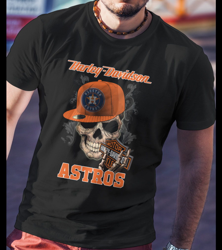 Harley Davidson Houston Astros Skull With Cap T-Shirt