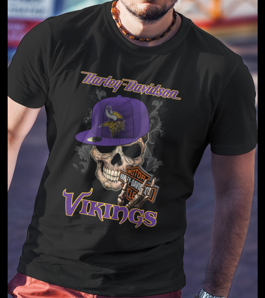 Harley Davidson Vikings Skull Minnesota Vikings Purple Hat T-Shirt