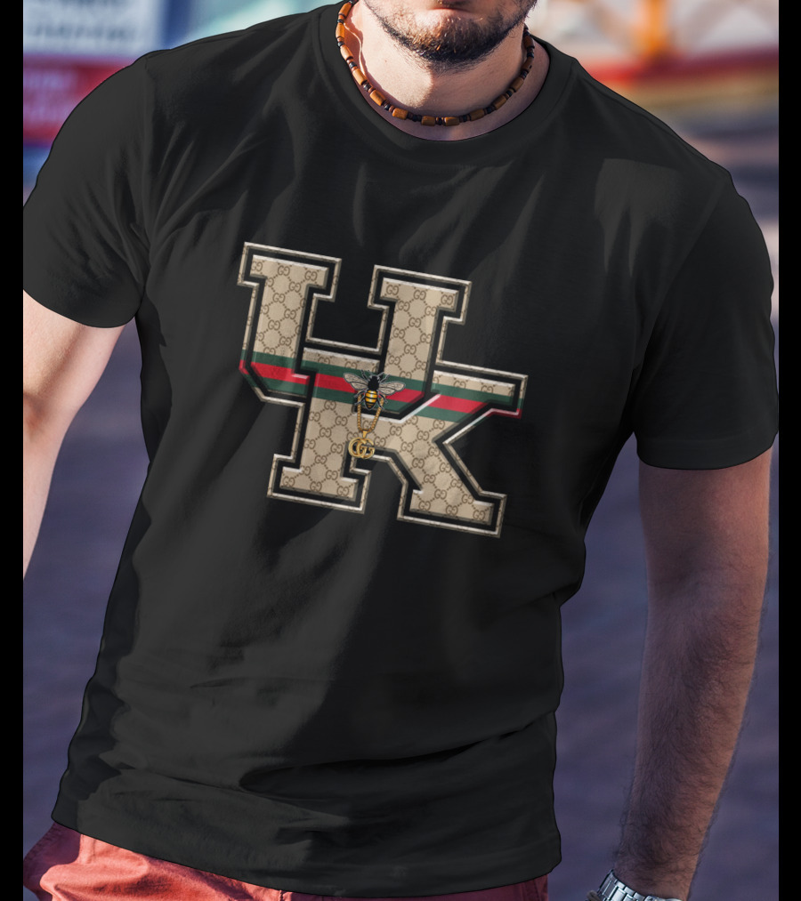 Guci NCAA Kentucky Wildcats HK Monogram With Bee Motif T-Shirt