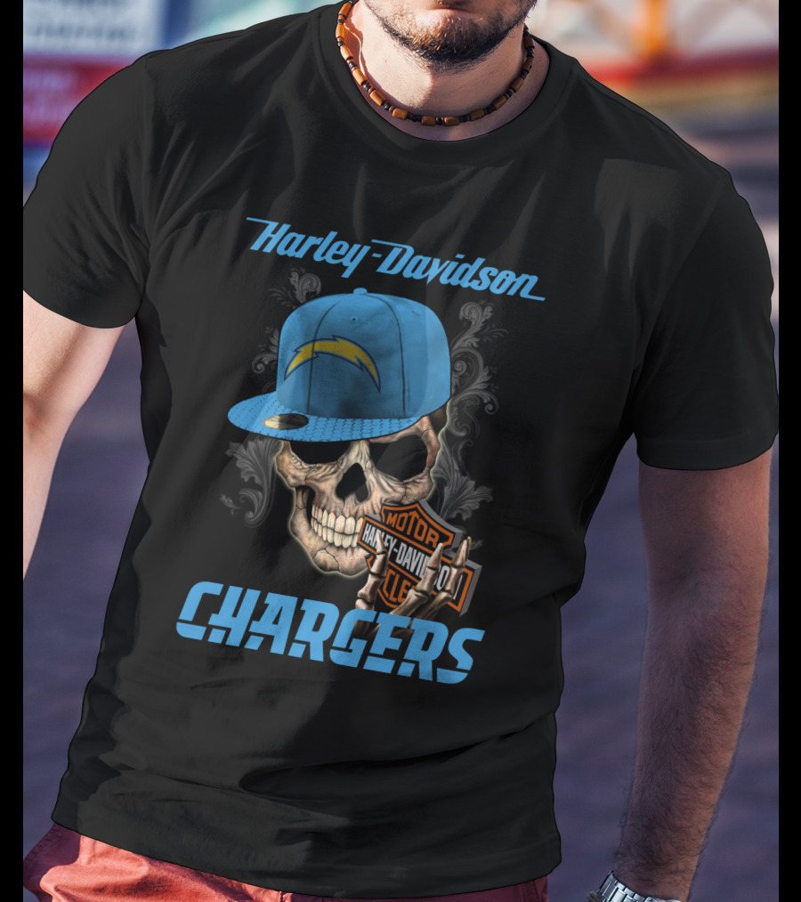 Harley Davidson Skull Los Angeles Chargers Motorcycle T-Shirt