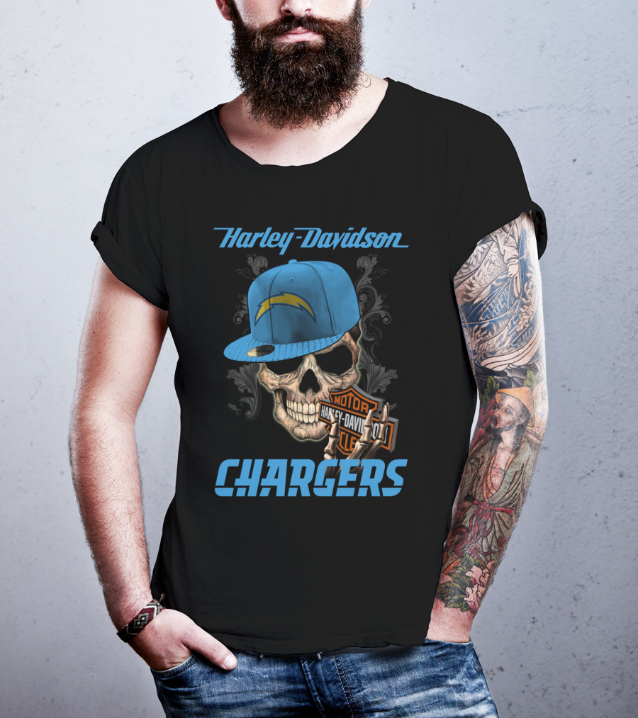 Harley Davidson Skull Los Angeles Chargers Motorcycle T-Shirt