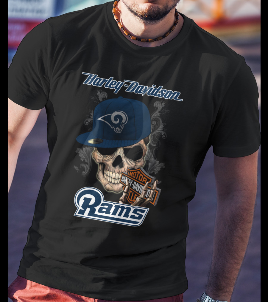Harley Davidson Rams Skull Los Angeles Football T-Shirt
