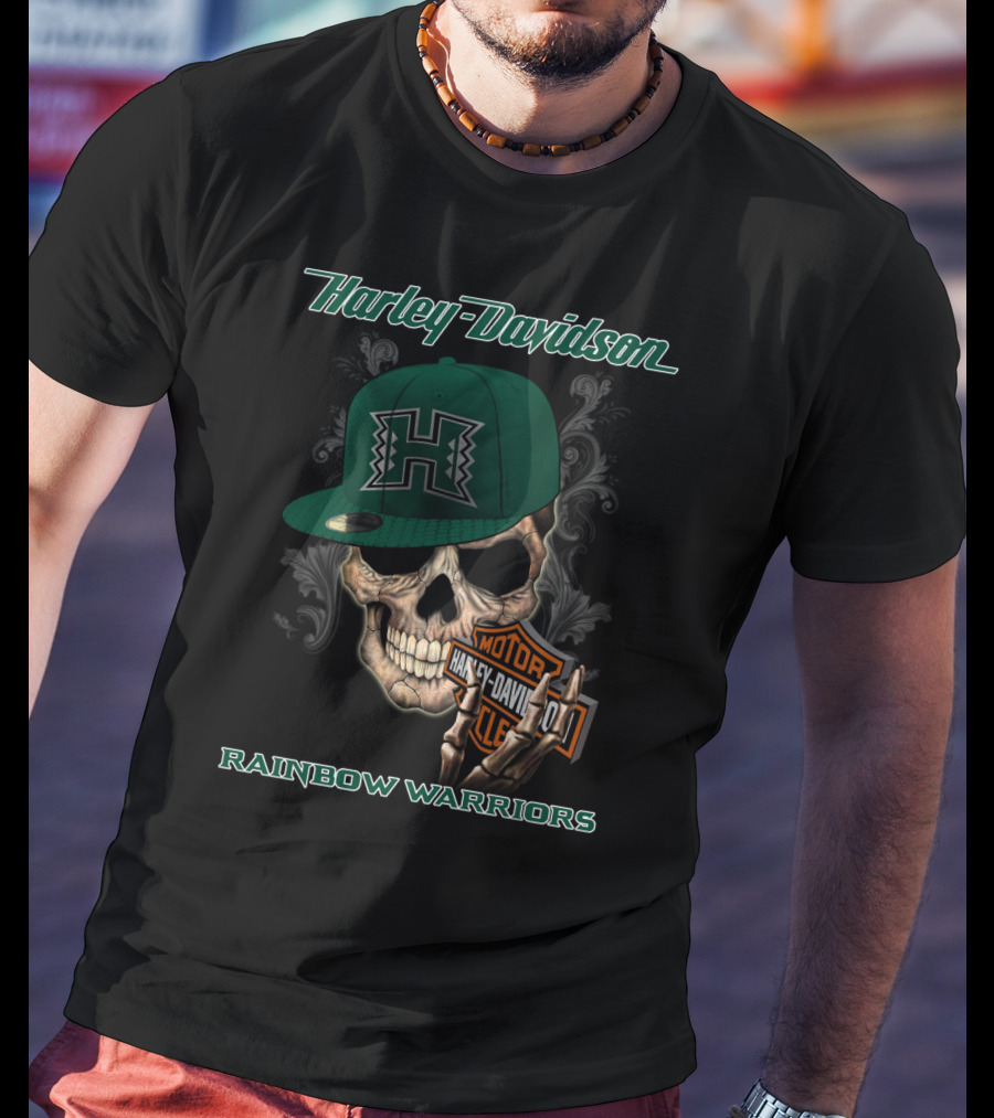 Harley Davidson Skull H Hawaii Rainbow Warriors T-Shirt