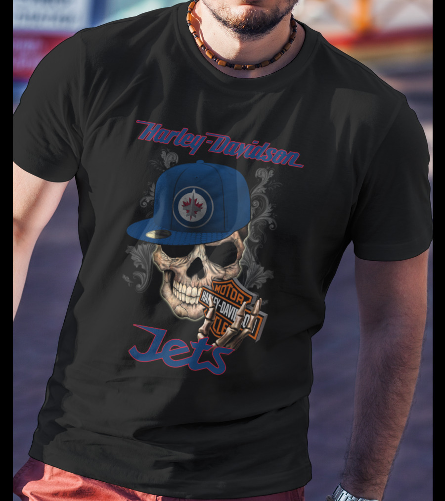 Harley Davidson Skull Winnipeg Jets Nhl Hat T-Shirt