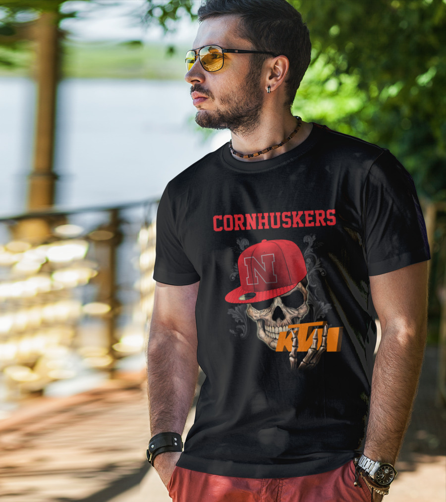 Ktm Nebraska Cornhuskers Skull With Red N Cap T-Shirt
