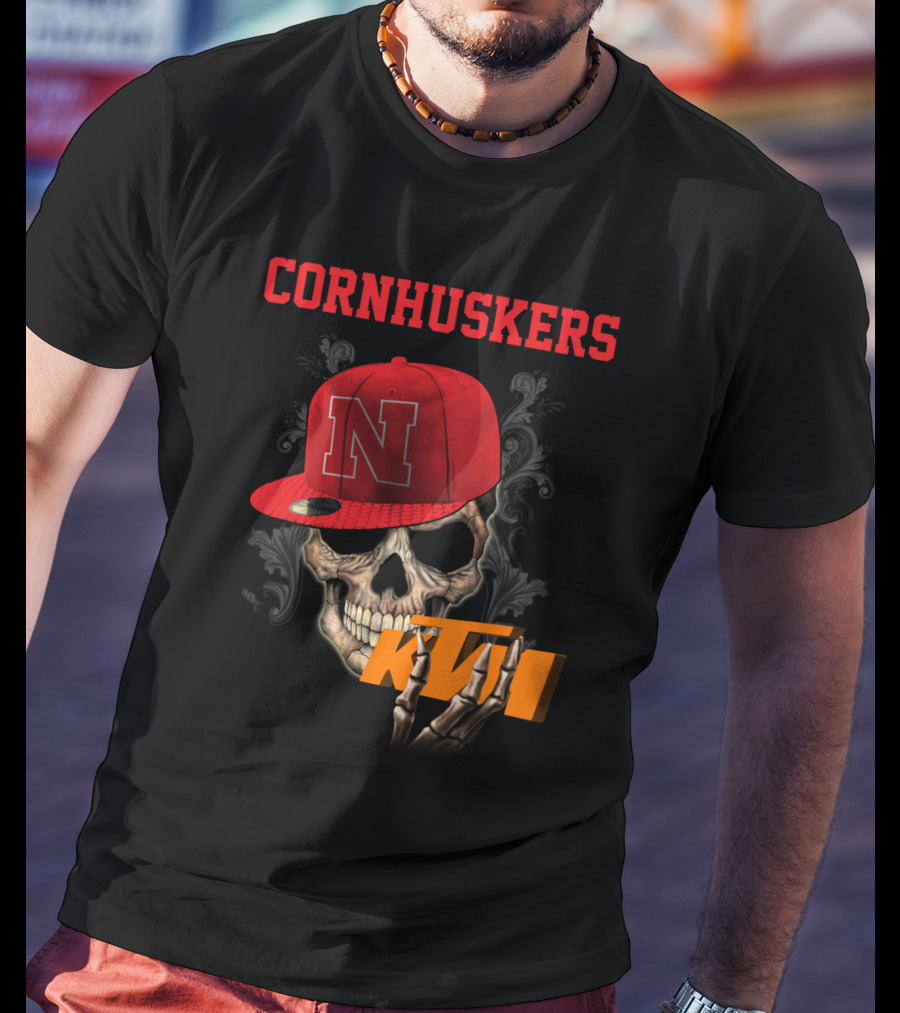 Ktm Nebraska Cornhuskers Skull With Red N Cap T-Shirt