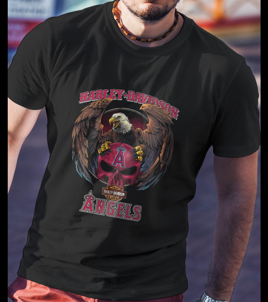 Harley Davidson Los Angeles Angels Eagle Skull T-Shirt