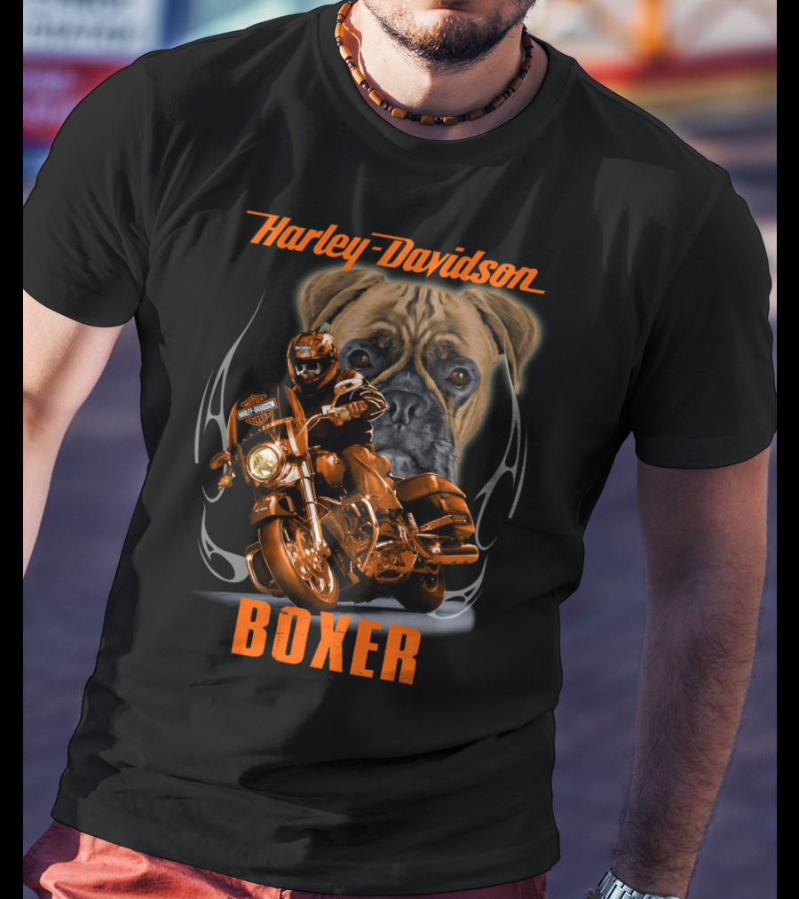 Harley Davidson Boxer Motorcycle Dog Rider T-Shirt