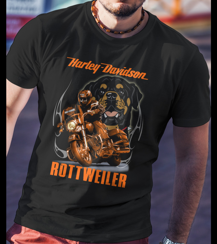 Harley Davidson Rottweiler Motorcycle Rider T-Shirt