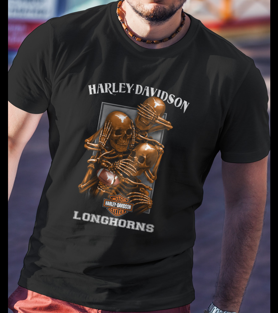 Harley Davidson Motor Cycles Longhorns Football Skulls T-Shirt