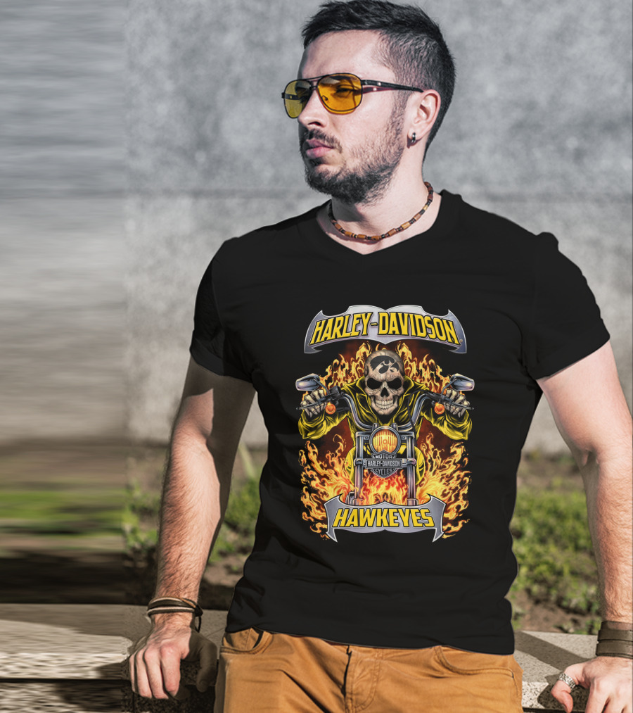 Harley Davidson Hawkeyes Iowa Ncaa Hl1502 Motorcycle Skull Flame T-Shirt