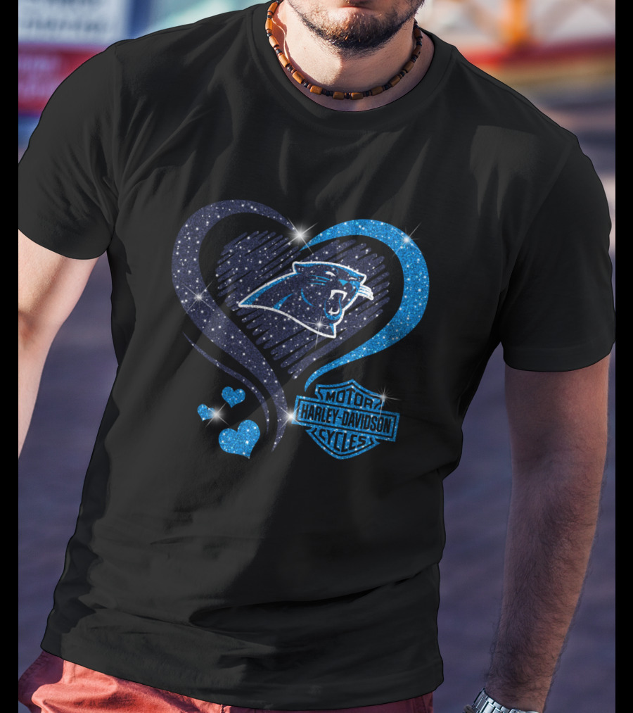 Carolina Panthers Heart Sparkle With Harley Davidson T-Shirt