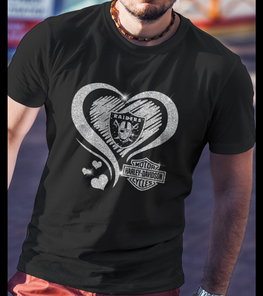 Raiders Harley Davidson Hearts Silver Bling T-Shirt