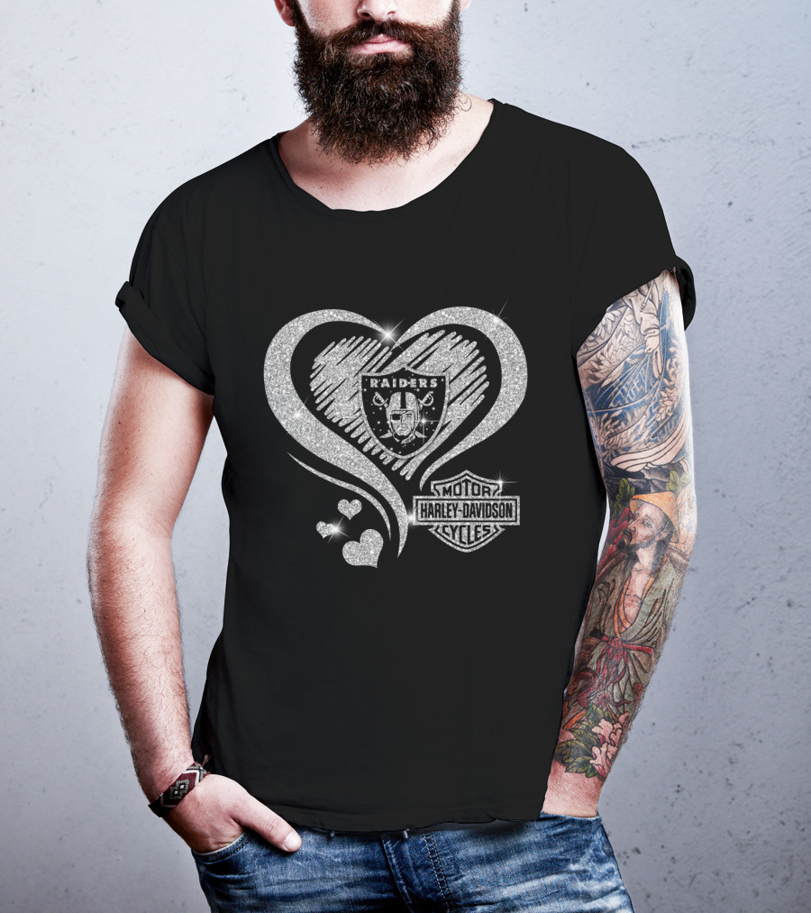 Raiders Harley Davidson Hearts Silver Bling T-Shirt