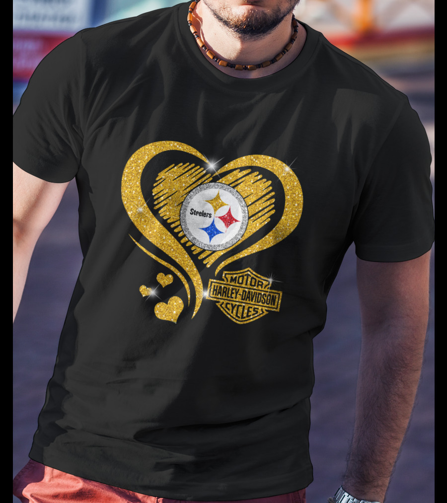 Steelers Heart Gold Motor Harley Davidson Cycles T-Shirt