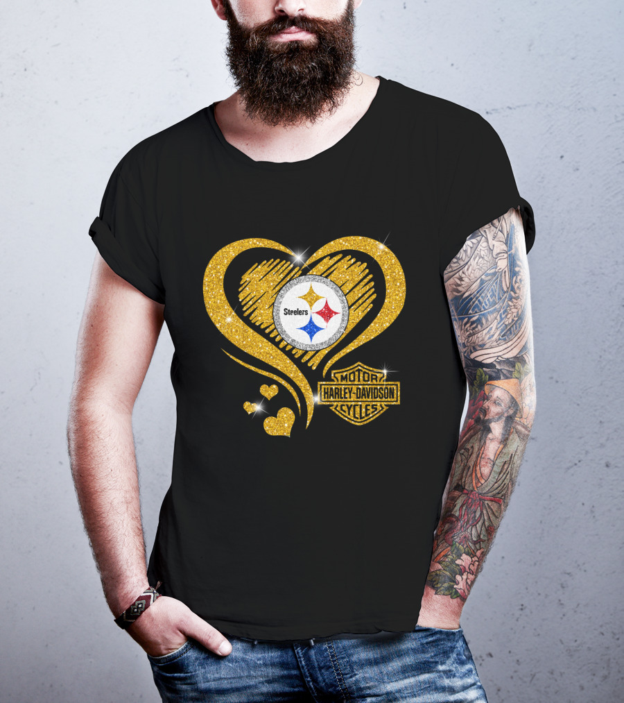 Steelers Heart Gold Motor Harley Davidson Cycles T-Shirt