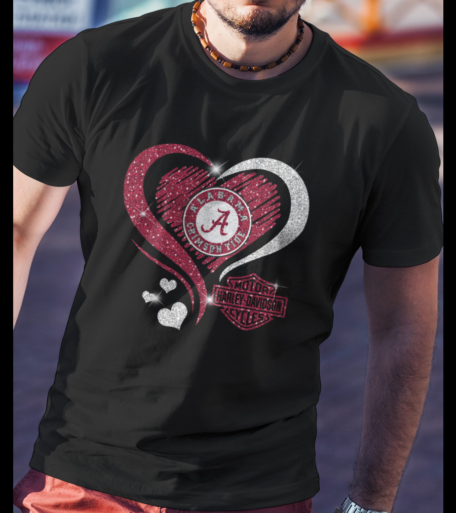 Alabama Crimson Tide Heart Sparkle Harley Davidson Motorcycles T-Shirt