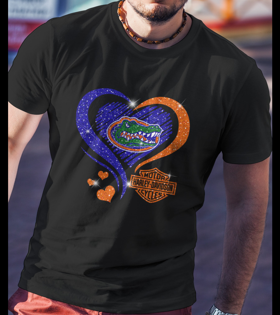 Florida Gators Harley Davidson Heart Glitter T-Shirt