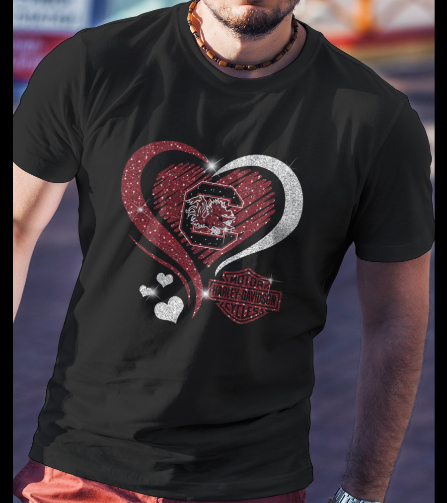 Ll Ncaa South Carolina Gamecocks Heart Harley Davidson Styles T-Shirt