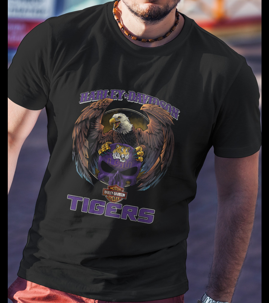 Harley Davidson Lsu Tigers Motorcycles Eagle Badge T-Shirt