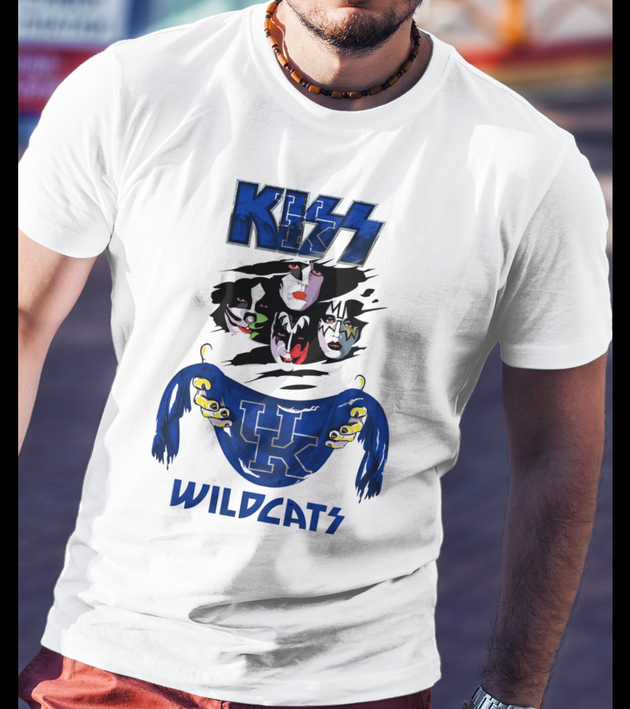 KISS Kentucky Wildcats Ncaa Wildcats Logo Masked Band Faces T-Shirt