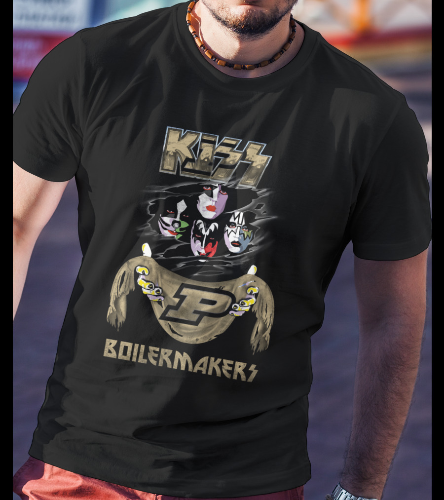 KISS Purdue Boilermakers P Logo Band Faces T-Shirt