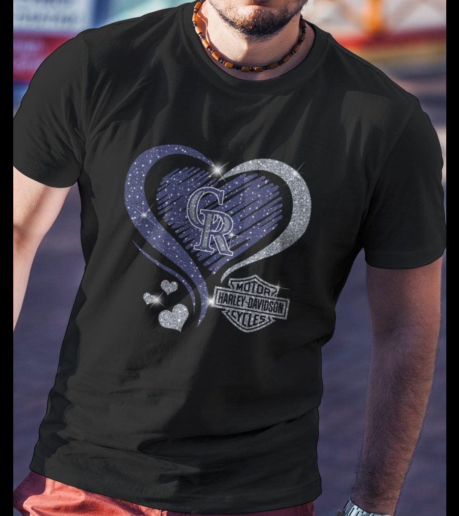 Cr Colorado Rockies Harley Davidson Cycles Heart T-Shirt