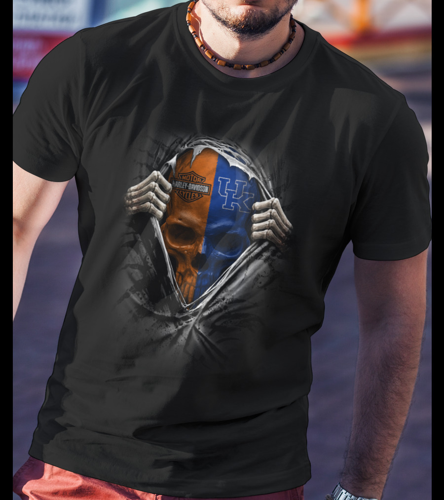 Harley Davidson Motor Cycles Kentucky Wildcats Skull T-Shirt