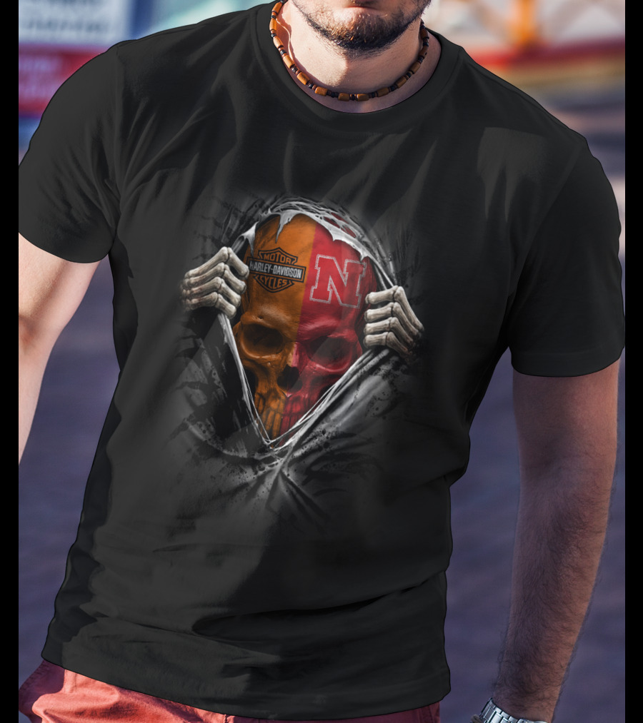 Harley Davidson Motor Cycles Nebraska Cornhuskers N Skull T-Shirt
