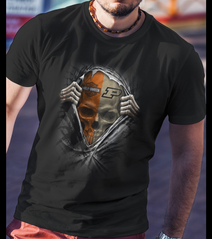 Purdue Boilermakers Skull Harley Davidson Motorcycles Theme T-Shirt