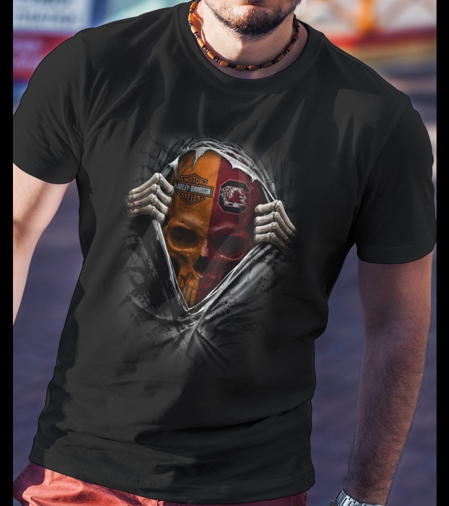 South Carolina Gamecocks Harley Davidson Motorcycles Skull T-Shirt