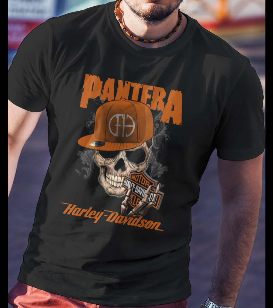 Pantera Harley Davidson Skull With Cap T-Shirt
