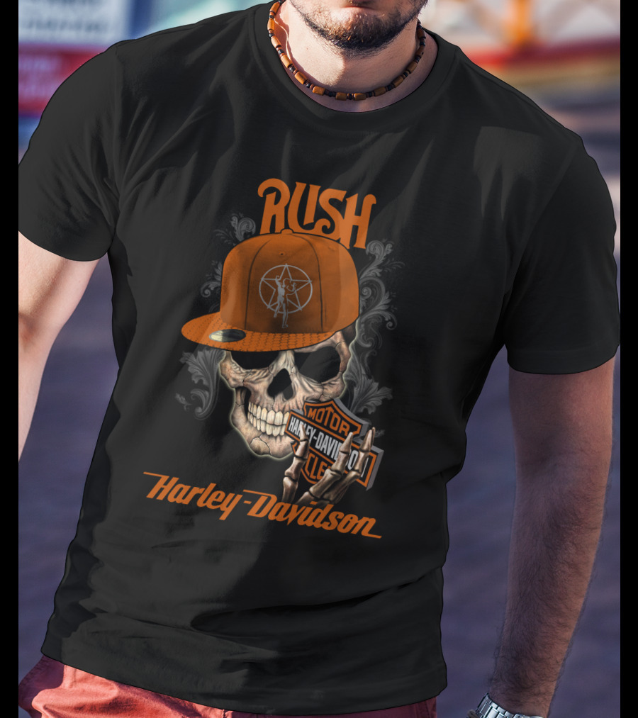 Rush Harley Davidson Skull With Hat And Motorcycles T-Shirt