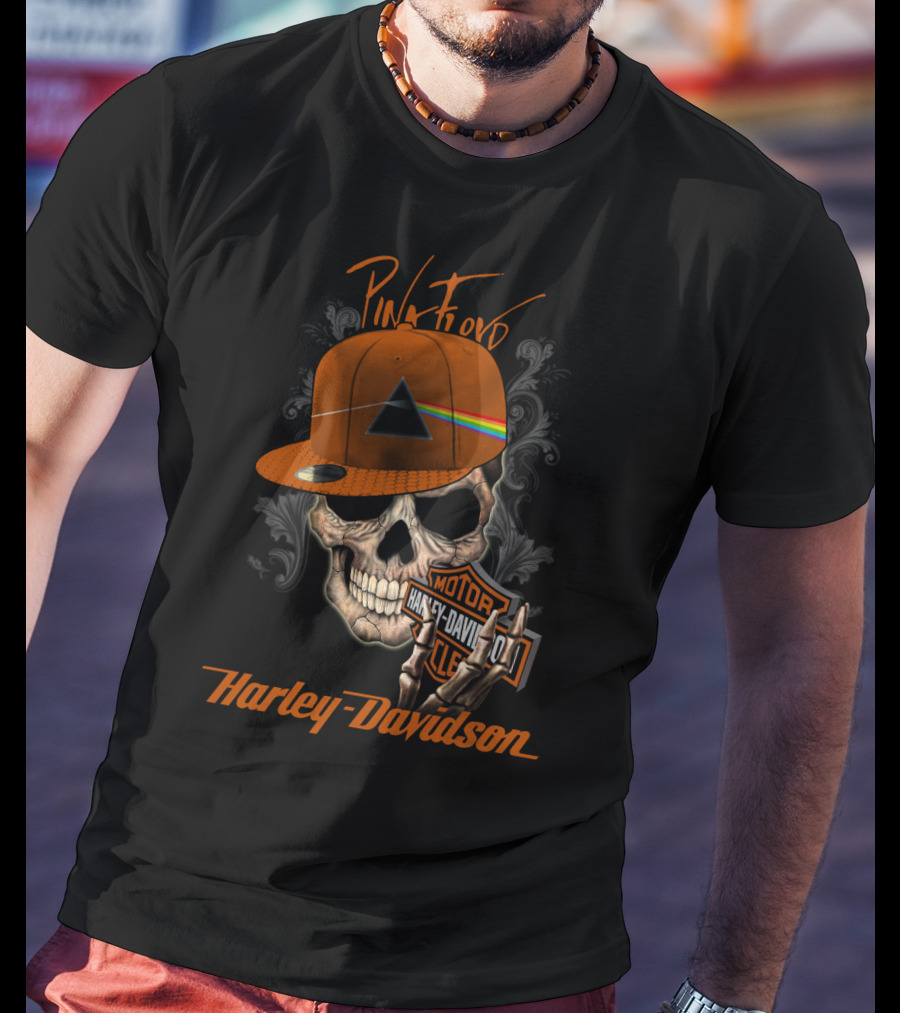 Pink Floyd Harley Davidson Skull With Prism Hat T-Shirt