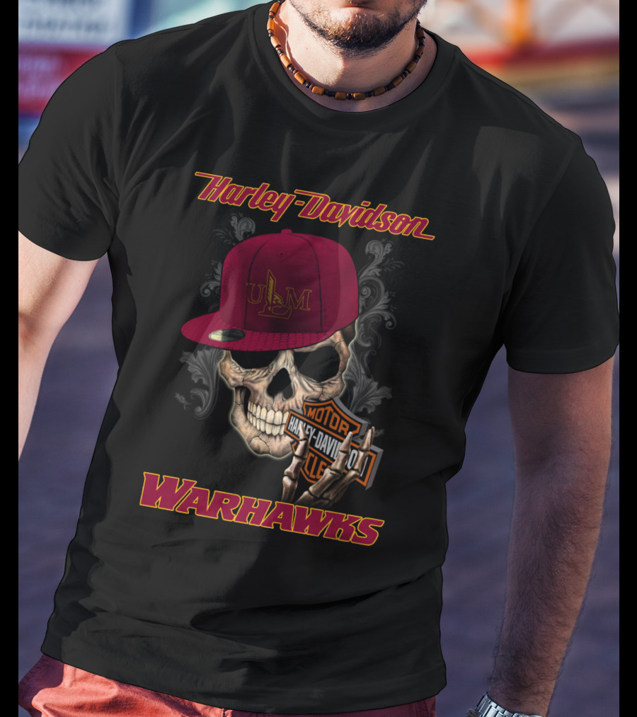 Harley Davidson Ulm Warhawks Skull With Motorcycle T-Shirt