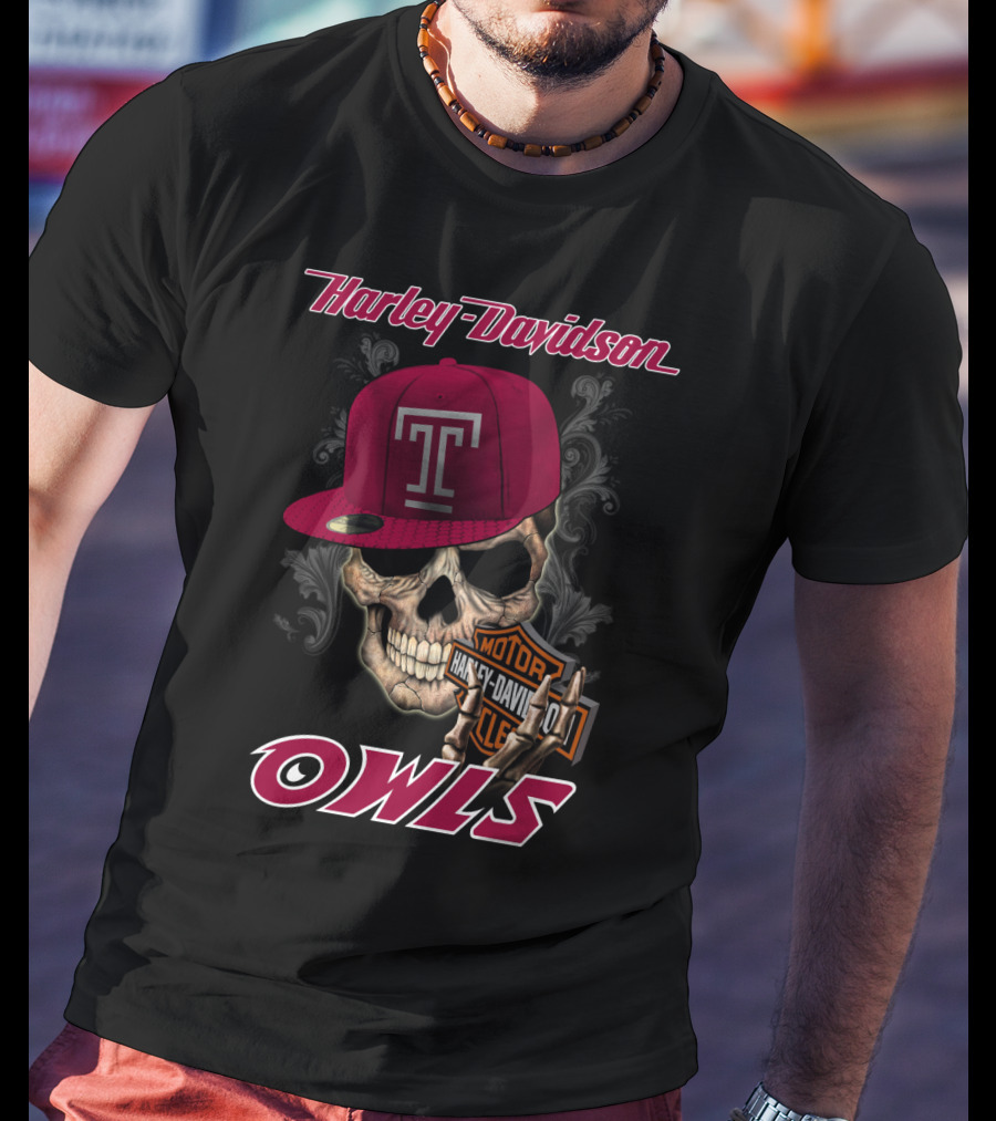 Harley Davidson Temple Owls Skull With T Cap T-Shirt