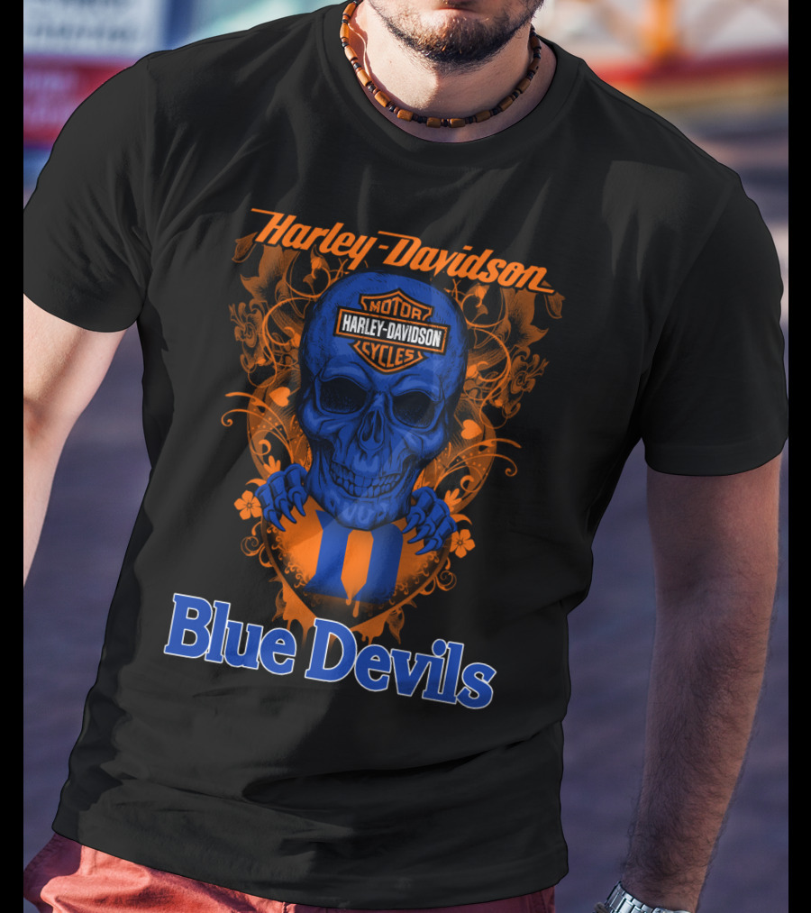 Harley Davidson Motorcycles Skull Blue Devils T-Shirt