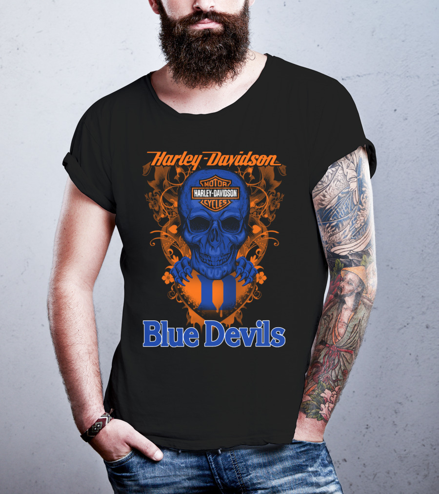 Harley Davidson Motorcycles Skull Blue Devils T-Shirt