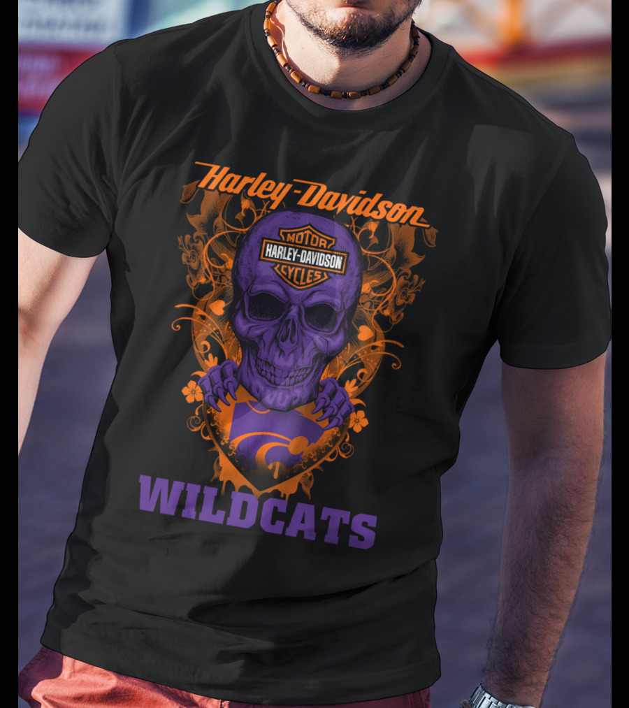 Harley Davidson Motor Cycles Kansas State Wildcats Skull T-Shirt