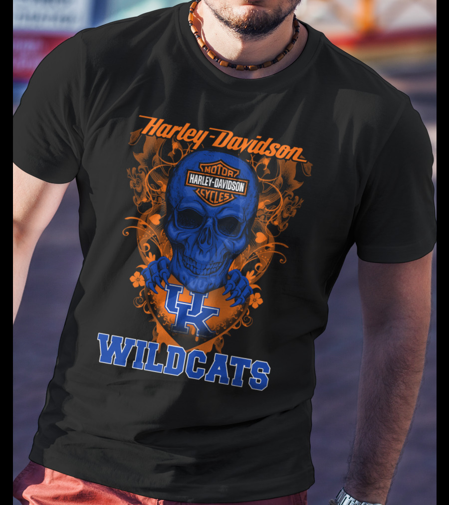 Harley Davidson Kentucky Wildcats Skull Motorcycle Cycles T-Shirt