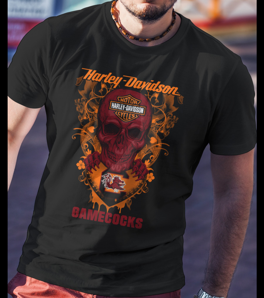 Harley Davidson Motorcycles South Carolina Gamecocks Skull T-Shirt