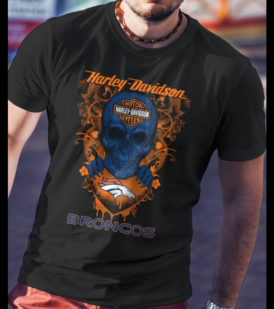 Harley Davidson Skull Denver Broncos Motor Cycles T-Shirt