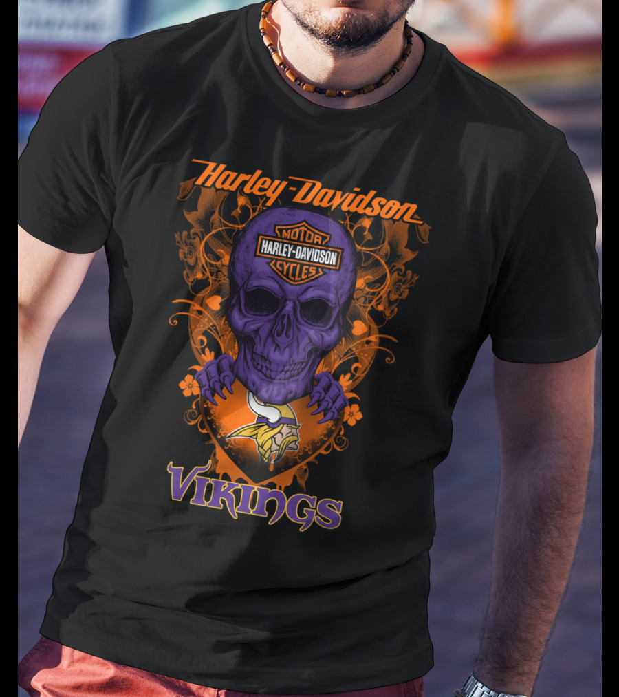 Harley Davidson Purple Skull Motor Minnesota Vikings T-Shirt