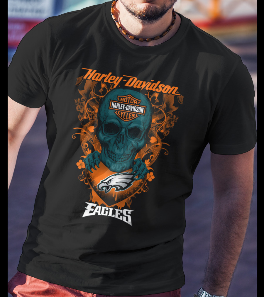 Harley Davidson Motorcycles Skull Philadelphia Eagles T-Shirt